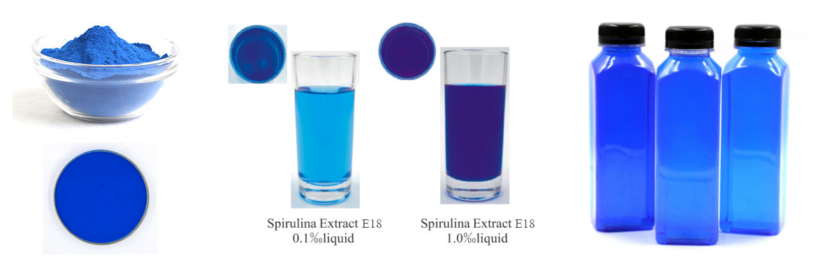 FoodRGB Spirulina powder natural color solution for blue liquid samples showing pH ranges