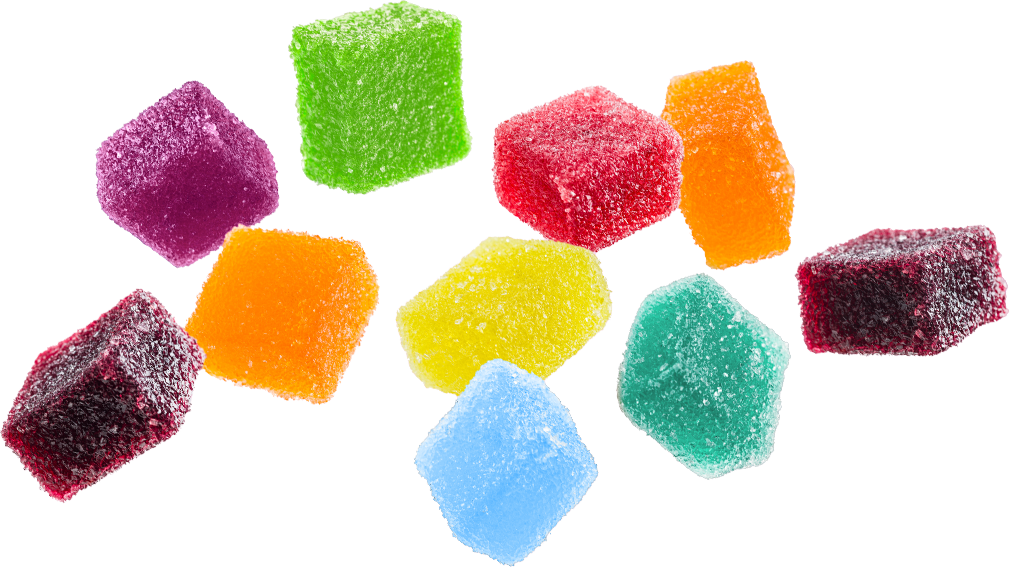 FoodRGB Natural food color application photography for gummy candy with yellow, orange, red, green, blue natural food color