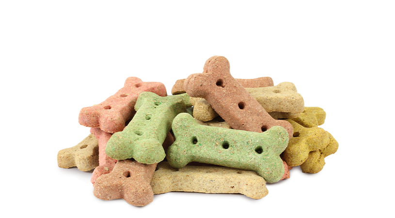 FoodRGB Natural food color application photography for pet food including dog biscuits,using green brown and red natural food color