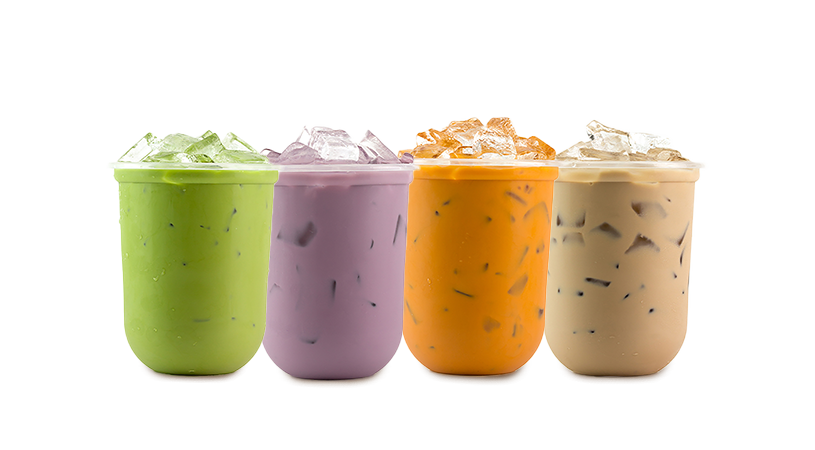 FoodRGB Natural food color application photography for dairy including milk,using green, purple, orange and brown natural food color