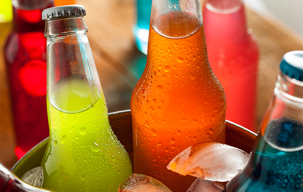 FoodRGB Natural food color application photography for beverages including carbonated drinks using green, orange, and blue natural food color