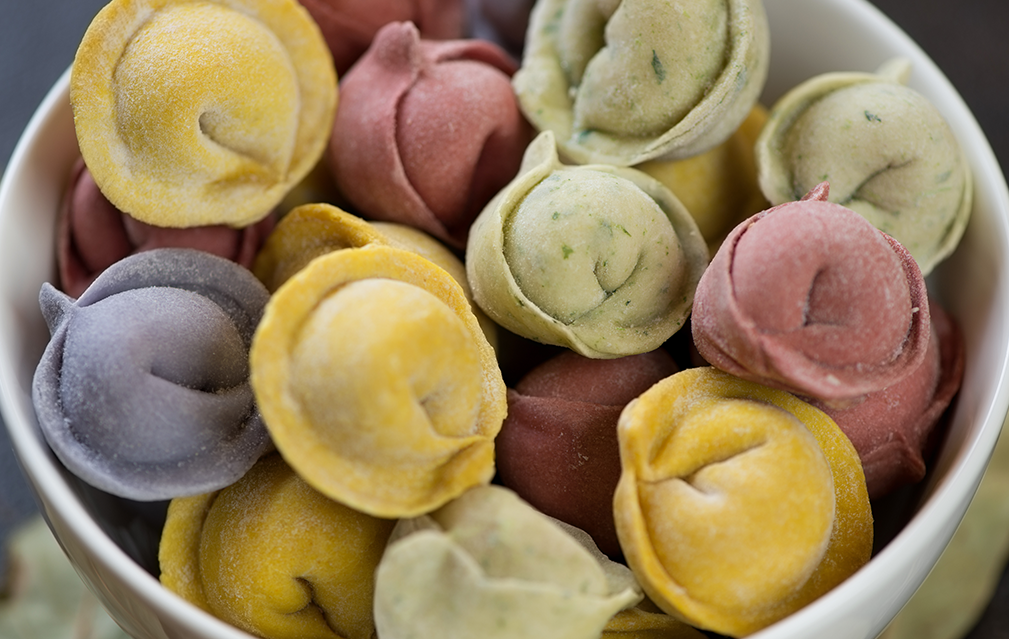 FoodRGB Natural food color application photography for dumplings, orange, green, purple.