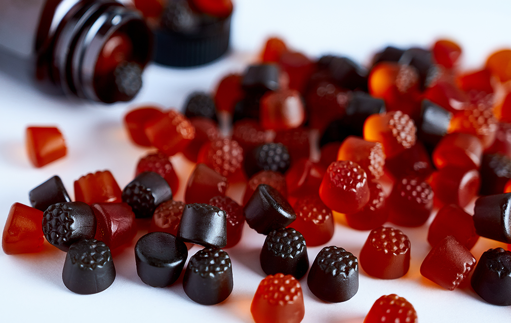 FoodRGB Natural food color application photography for confectionery gummies red,purple