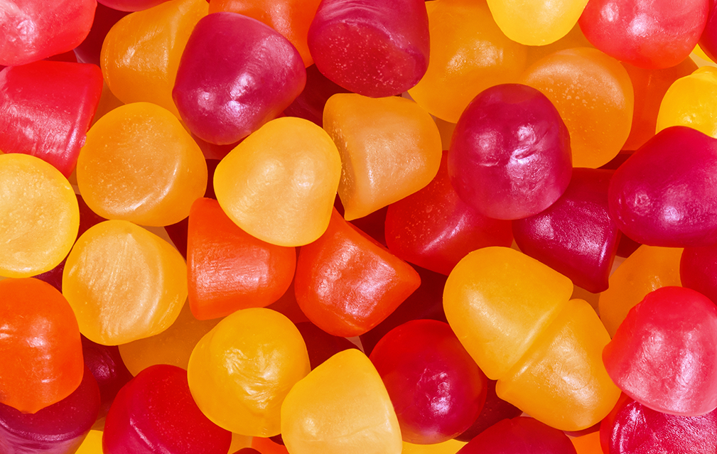 FoodRGB Natural food color application photography for confectionery gummies red, yellow, orange