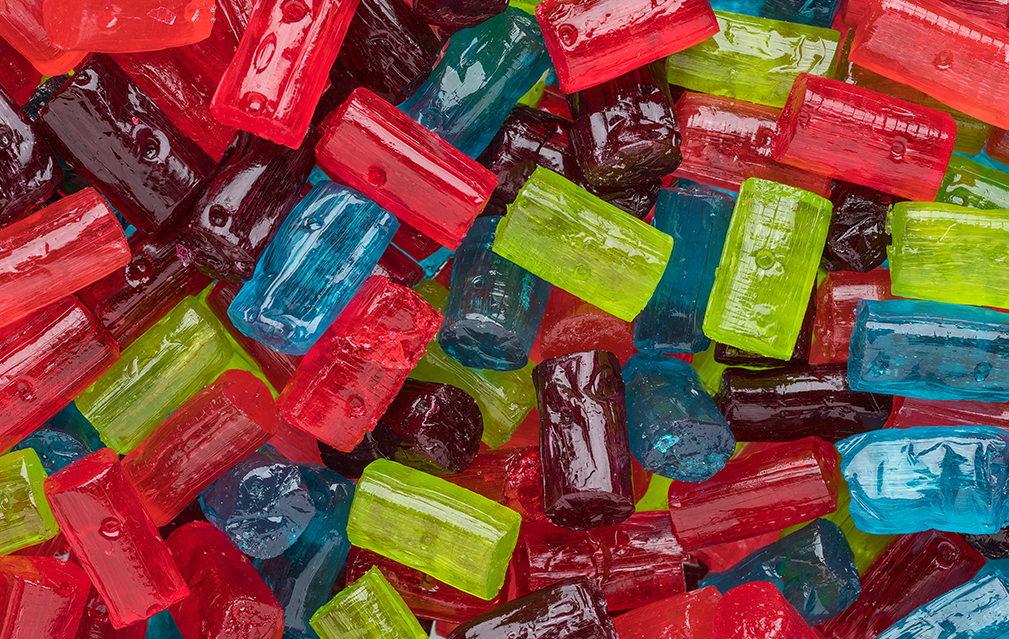 FoodRGB Natural food color application photography for confectionery hard candy in red, green, blue, and purple