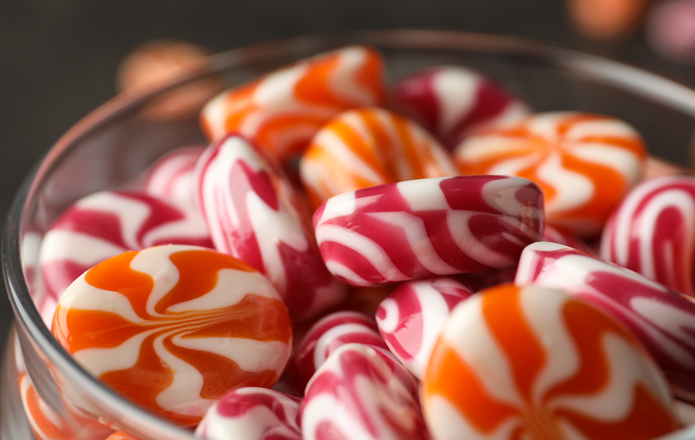 FoodRGB Natural food color application photography for confectionery hard candy in red and orange