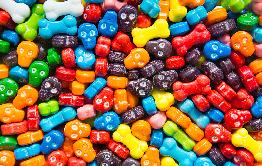 FoodRGB Natural food color application photography for confectionery hard pan candy red, orange, yellow, green, blue, purple