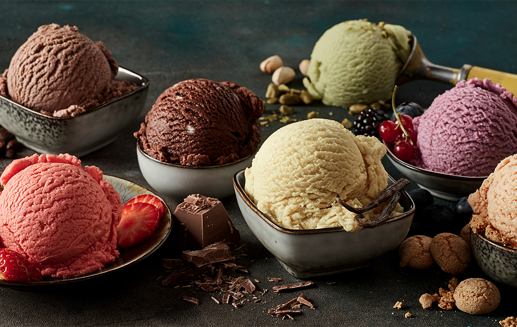 FoodRGB Natural food color application photography for Dairy ice cream red, brown, green, and purple