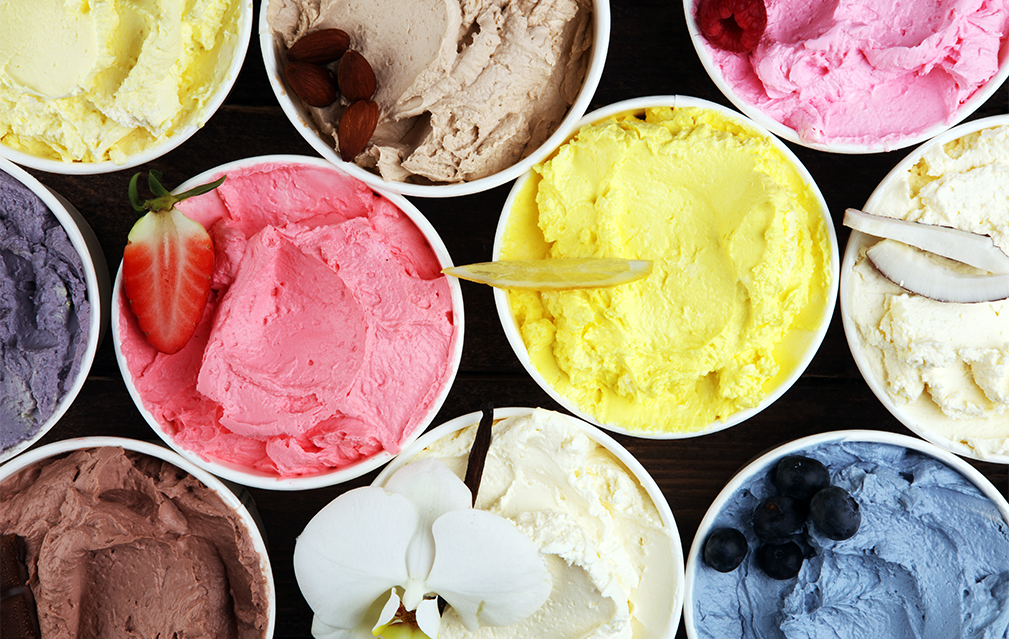 FoodRGB Natural food color application photography for Dairy ice cream red, pink, yellow, blue, purple and brown