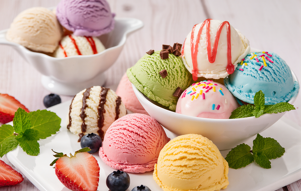 FoodRGB Natural food color application photography for Dairy ice cream red, yellow, green, blue and purple
