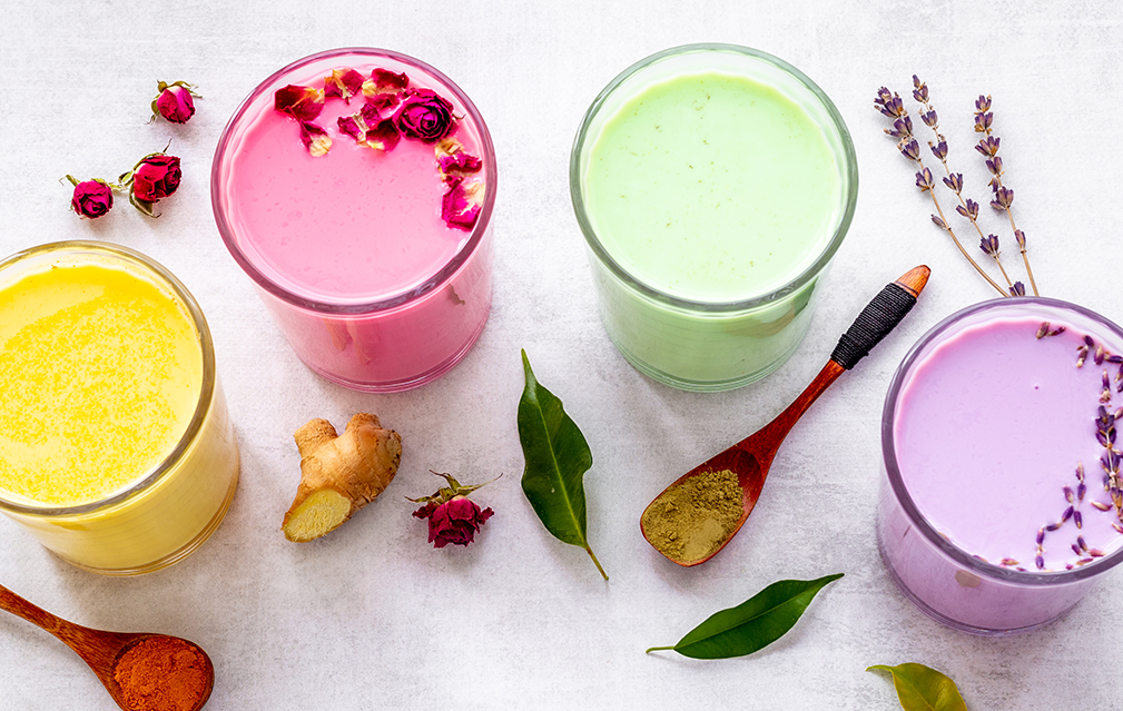 FoodRGB Natural food color application photography for Dairy Milk pink, yellow, green and purple