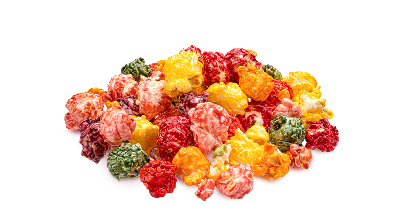 FoodRGB Natural food color application photography for baked goods including  popcorn,using green, yellow, red natural food color