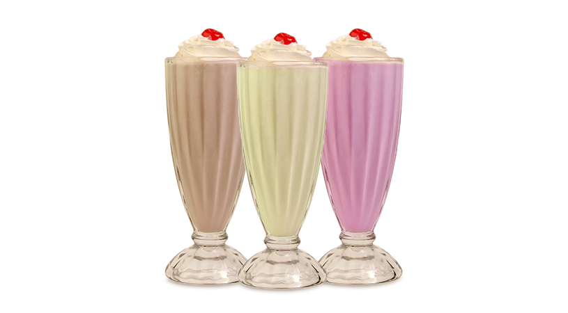 FoodRGB application photography for dairy including shakes in yellow, brown and pink. 