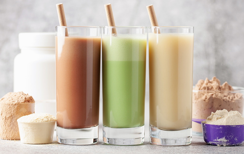 FoodRGB Natural food color application photography for plant based protein powder brown, yellow, and green.