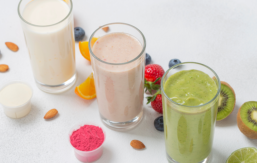 FoodRGB Natural food color application photography for plant based protein powder pink and green