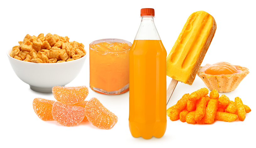 FoodRGB Yellow 6 replacement options ice pops, hard pan candies, beverages, snacks and bakery.